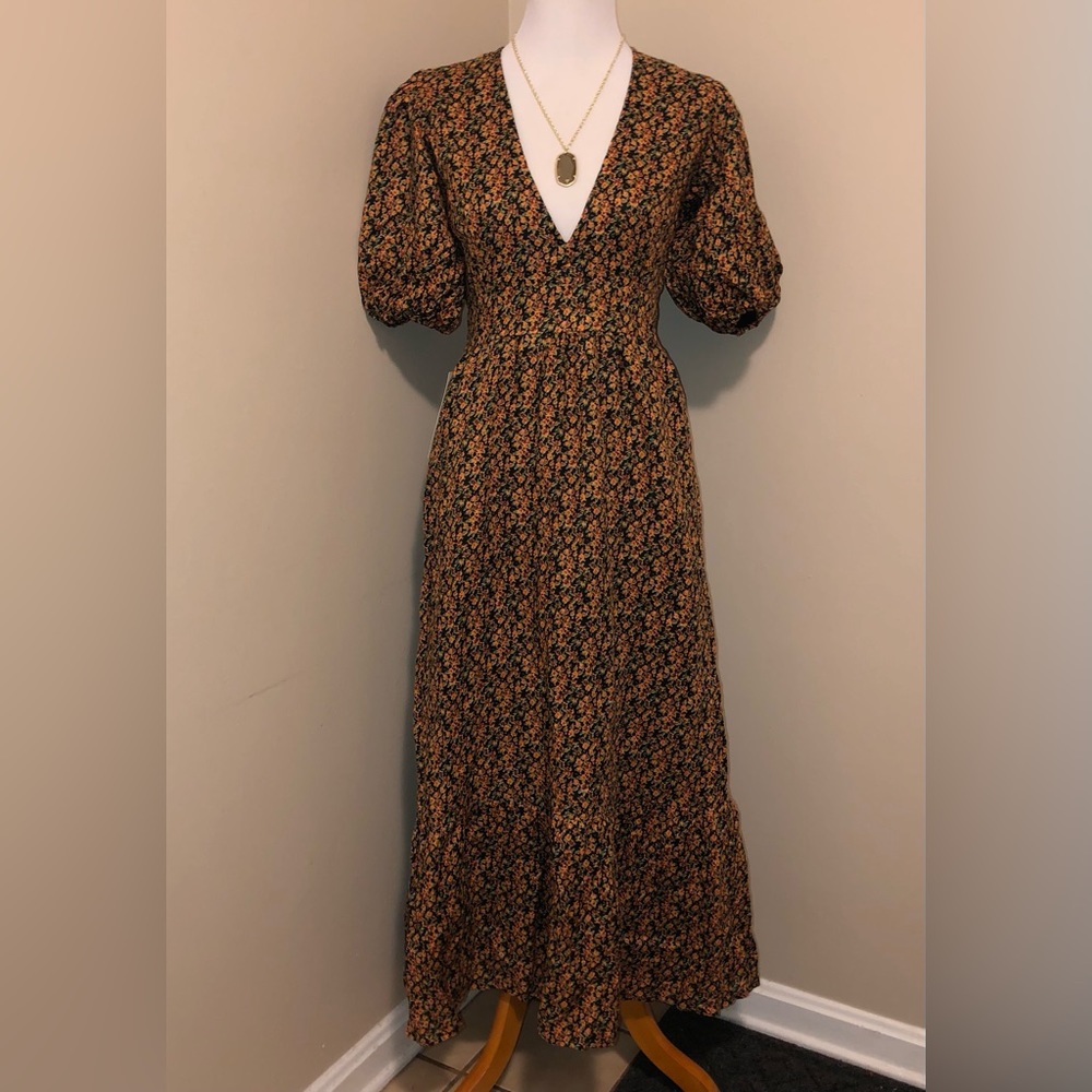 NWT Faithfull the Brand Romilla Linen from Anthropologie Floral Midi Dress,Sz-6 - Picture 4 of 13